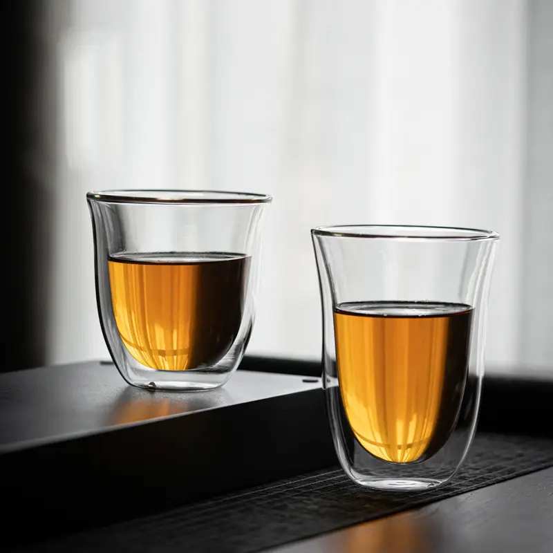 Dupla camada isolada de alta temperatura copo de água de vidro doméstico transparente água potável xícara de chá chá conjunto