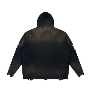 Sudadera con capucha unisex de invierno con cremallera, estilo punk desgastado, estampado digital y diseño recortado, estilo streetwear - Product Image 4
