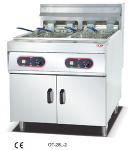 Équipement de cuisine commercial, <span class=keywords><strong>friteuse</strong></span> électrique à double cuve 20L+20L, machine à frire en acier inoxydable sur pied avec armoire - Product Image 2