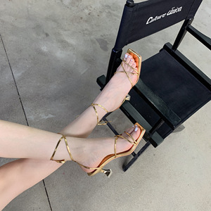 Sandalias de Moda Doradas y Plateadas con Tacón Bajo y Fino, con Cordones, Estilo Gladiador, para Mujer, Casuales, con Tiras Estrechas, Verano 2024 - Product Image 4