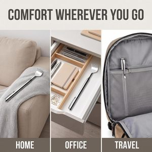 ที่เกาหลังแบบพกพาทำจากสแตนเลส พร้อมคลิปหนีบแบบยืดหดได้ ใช้สำหรับเกาคัน นวดหลัง และนวดเข่า - Product Image 6
