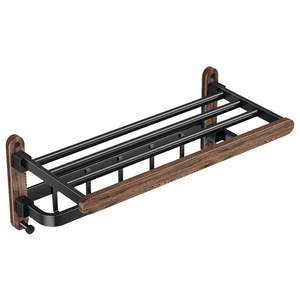 Blue Vine Walnut Wood Towel Rack 4 Bars Wall Mounted With Organizer Shelf For Bathroom - Product Image 5