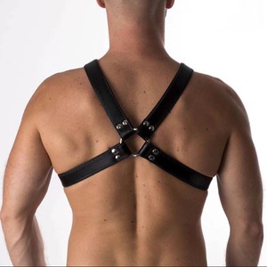 Zihong Jewelry Men's Genuine <b>Leather</b> Chest <b>Harness</b> Black Buckle Closure England Style Summer 2025 - Product Image 3