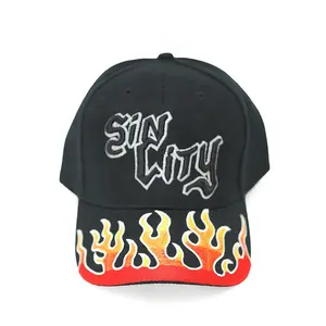 黑色赛车火焰帽带定制刺绣标志6面板拉丝棉棒球帽品牌运动帽帽子批发男女通用
