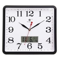 Jam Dinding Kuarsa Persegi Analog Senyap Bertenaga Baterai Kalender Abadi Tampilan Digital untuk Ruang Tamu Kamar Tidur