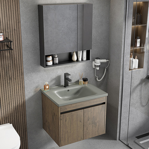 Miroir LED intelligent en alliage d'aluminium laqué nordique moderne, armoire de salle de bain intégrée en céramique murale pour usage hôtelier, 5 ans - Product Image 2