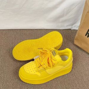 Baskets décontractées à lacets pour femme, style universitaire, plateforme à bout rond, semelle épaisse orange, collection Printemps-Été 2025 - Product Image 3