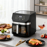 Friteuse à air électrique carrée en acier inoxydable 9L 2400W, design moderne, cuisson rapide, sans huile, contrôle par écran tactile, pour rôtissage en hôtel