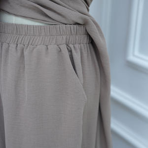 Yibaoli produttore 6 colori Jazz crêpe Muslim Dubai turchia stile donna modesto Abaya 2 pz Top lungo con pantaloni Set da donna - Product Image 4