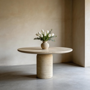 Nordic Natural Travertine <b>Top</b> Reinforced Cement Finish Fiber Glass Base Comedor Dining <b>Tables</b> - Product Image 5