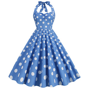Sexy Halter Polka Dot Ruché Femmes Robes D'été 2024 <span class=keywords><strong>Robe</strong></span> <span class=keywords><strong>Hepburn</strong></span> Style 50s 60s Vintage Rockabilly Party Vestidos Élégant - Product Image 1