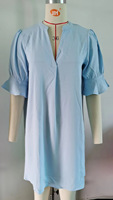 Robes d'été pour femmes, nouvelle collection, couleur unie, col en V, ample, plissée, manches courtes, t-shirt décontracté, robe pour femmes