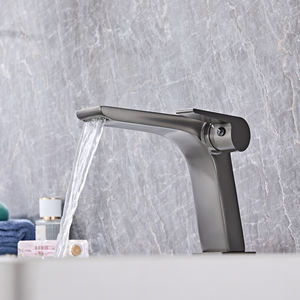 Grifo de baño gris con pistola de latón moderno, interruptor de botón de piano, grifo de lavabo frío y caliente montado en un solo orificio - Product Image 5