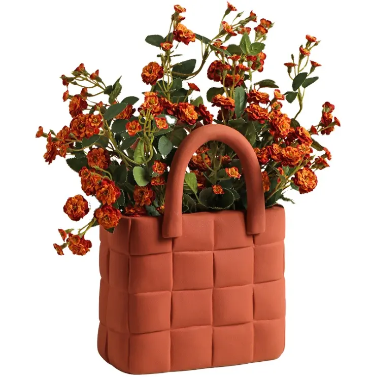नॉर्डिक घर सजावट मोरांदी हाथ बैग फूल सिरेमिक गुलदस्ते ARTWARE