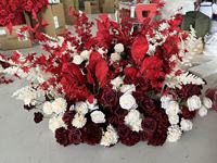 PPS Vente en gros de compositions florales artificielles rouges et blanches pour chemin de table, en soie, 100 cm, pour décoration de mariage