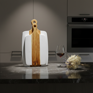 Planche à découper en bois d'acacia et marbre avec plateau de service, planche à découper réversible en pierre, surface en marbre non poreux - Product Image 1