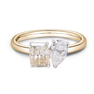 Fine Jewelry <b>Rings</b> Custom Toi Et Moi <b>Ring</b> Radiant Cut and Pear Cut Moissanite Diamond 10k Gold <b>Two</b> <b>Stone</b> Wedding <b>Ring</b> Anillos - Product Image 1
