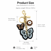 Élégant porte-clés en cuir avec fleur de camélia et papillon, pendentif de sac, ornement suspendu doré, cadeau pour femme, décoration