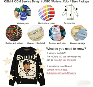 Pull <span class=keywords><strong>en</strong></span> tricot jacquard personnalisé pour homme, motif joueur de baseball vintage, <span class=keywords><strong>en</strong></span> coton épais, style streetwear rétro - Product Image 4