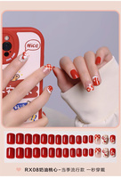 Vente en gros presse courte sur les ongles Bourgogne rouge diamant étincelle or paillettes conseils d'art d'ongle pour le nouvel an chinois