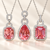 18K Gold Labor-Gezüchteter Padparadscha Saphir Anhänger Halskette Birnenförmiger Ovaler Smaragdschliff Halo Maßgefertigter Schmuck Großhandel