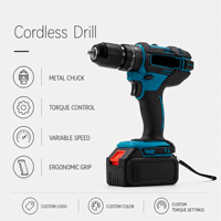 Taladro Inalámbrico sin Escobillas de 55N.m, 20V, 13mm, sin Llave, 2 Velocidades, 5.0Ah, Taladro Eléctrico Industrial, para Trabajos Industriales en Madera y Metal