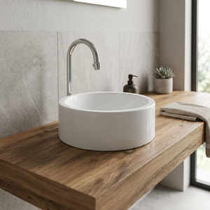 Lavabo de salle de bain en céramique blanc rond à poser sur comptoir, design moderne, populaire, pour hôpitaux et villas - Product Image 1