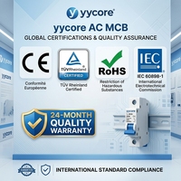 Disjoncteur miniature AC Yycore 1P-4P 1A-63A 10kA 240V Courbe C Certifié CE IEC 60898-1 Plastique ignifuge PA66