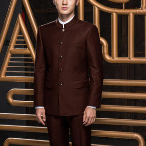 베스트맨 중국풍 중산복, 만다린 칼라 슬림핏 신랑 예복, 싱글 브레스티드 지퍼 플라이 팬츠 클로저 - Product Image 4