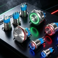 Interrupteur à bouton-poussoir métallique à LED éclairé de 12 mm, à maintien ou momentané, étanche, marche/arrêt, pour usage automobile et maritime, avec symbole d'alimentation