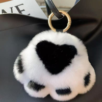Porte-clés pendentif mignon en fourrure de lapin Rex, motif griffe de tigre de dessin animé, accessoire élégant, léger et doux, en peluche patte de chat