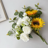 Bouquet artificiel de tournesols et pivoines, arrangement floral pour la décoration intérieure, centre de table de mariage, décoration de table de ferme, bouquets