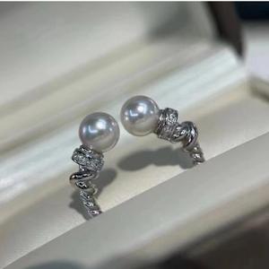 Bague en argent sterling de style médiéval à double perles torsadées, perles d'eau douce fortes et brillantes de 5 à 6 mm, presque parfaites - Product Image 1