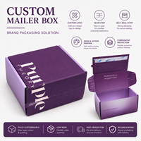 Boîte d'expédition en carton ondulé avec bande auto-adhésive, petite, violette, personnalisée avec logo, pour l'emballage en gros