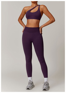 Conjunto de 2 piezas de talla grande personalizado para mujer, traje de gimnasio sin costuras con hombros descubiertos, conjunto de Yoga y Pilates para correr con logotipo en la cintura - Product Image 4