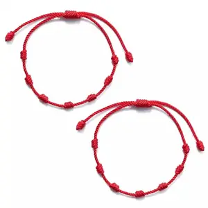 Summer String Bracelets Red Cord Bracelet Adjustable 7 Knots String Bracelet