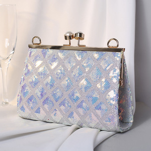 Fashion Sparkly Handmade <b>Sequin</b> Dinner Evening <b>Bag</b> Women's Pearl Tote Pearl Buckle Crossbody Chain <b>Bag</b> - Product Image 2