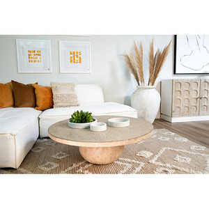 Table à thé antique simple sculptée à la main, tables basses rondes en bois recyclé pour la maison - Product Image 2