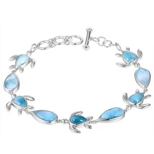 Nuevo Estilo, Pulsera de Plata de Ley 925 con Larimar Azul Natural, Joyería con Diseño de Vida Marina, Pulsera de Larimar con Corte de Pera - Product Image 3