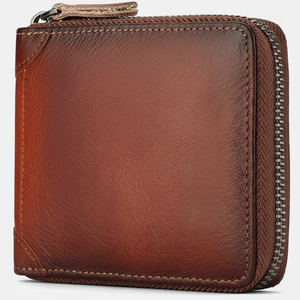 Cartera con cremallera Unisex para hombre, de gran capacidad, de cuero genuino, doble pliegue, soporte para varias tarjetas, cadenas de monedero seguras RFID - Product Image 1