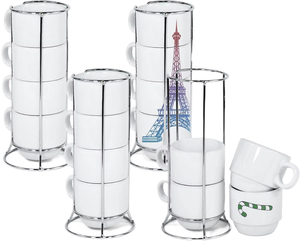 Ensemble <span class=keywords><strong>de</strong></span> tasses à café en gros, ensemble personnalisé <span class=keywords><strong>de</strong></span> <span class=keywords><strong>4</strong></span> tasses vierges pour sublimation avec support en métal - Product Image 1