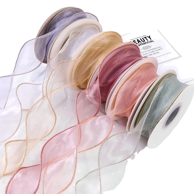 4 Cm*10 Yards Floral Multi-Color Pearl Yarn Ribbon Mermaid Lace Ribbon Flower Cake Packaging Snow Gauze Yarn Made Polyester