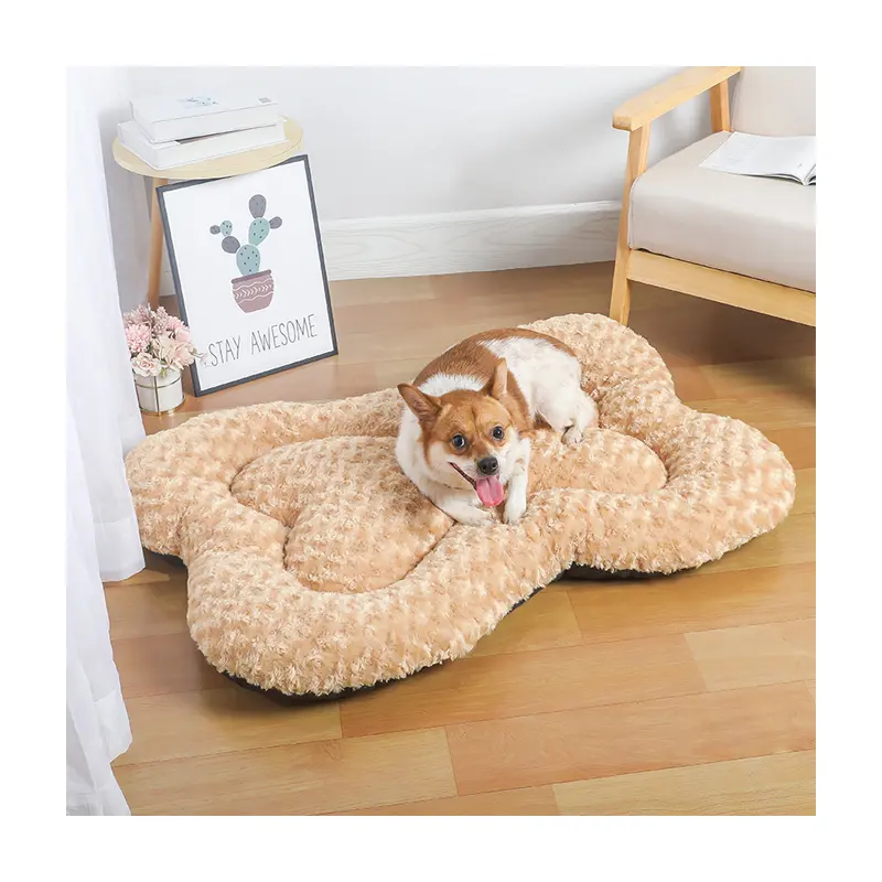 Queeneo di lusso Pet letto rosa peluche ondulazione forma osso Pet cuscino con fondo antiscivolo traspirante PP cotone Pet Mat