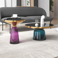 Table basse moderne nordique contemporaine en métal et verre, combinaison haut-bas, écologique, pour salon – Meilleure vente