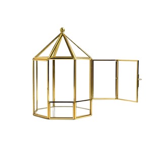 Terrario de Vidrio Dorado con Puerta, Redondo, Geométrico, para Decoración de Jardín de Hadas en Miniatura, para <span class=keywords><strong>Suculentas</strong></span> - Product Image 1