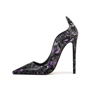 Escarpins Artisanaux en Denim Tie-Dye pour <span class=keywords><strong>Femme</strong></span>, à Talon Aiguille de 12 cm, Bout Pointu, Découpes Ondulées, Décolleté Peu Profond, Chaussures Habillées - Product Image 3