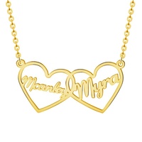 Nouveau design plaqué or jaune en argent sterling 925 collier personnalisé à deux coeurs avec nom