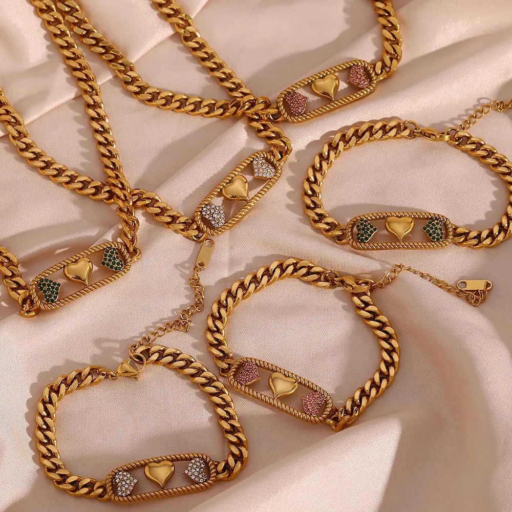 Moda takı Dubai altın takılar seti oymak parlayan zirkon kalp Bar kolye ve bilezik seti
