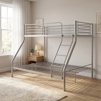 Lit superposé double sur grand lit de qualité commerciale, structure métallique argentée, sommier en fer robuste pour chambre d'enfant, dortoir scolaire, appartement