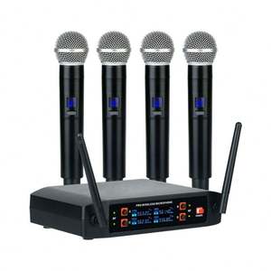 Sistema Professionale di Microfoni Wireless UHF a 4 Canali con Doppio Microfono Palmare Dinamico Cardioide in Metallo e Plastica - Product Image 1